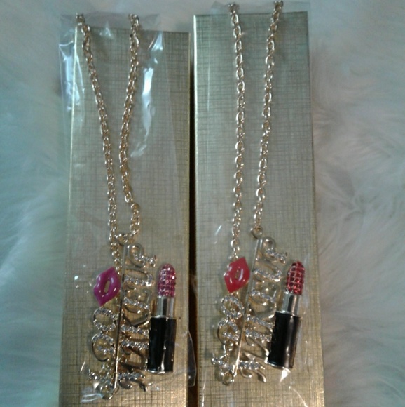 I Do Makeup Gold Red Studded Necklace - Picture 5 of 8